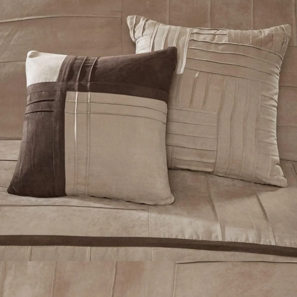 One day sale Madison Park Microsuede 7 pc set Queen Cream and Brown Bedding Set